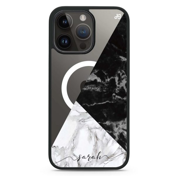 Black And White Marble iPhone 14 Pro Max MagSafe Compatible Impact Guard Bumper Case Sale