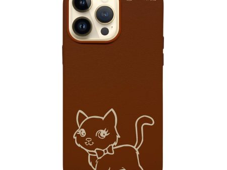 Brown Cute Cat MagSafe Leather Case Supply