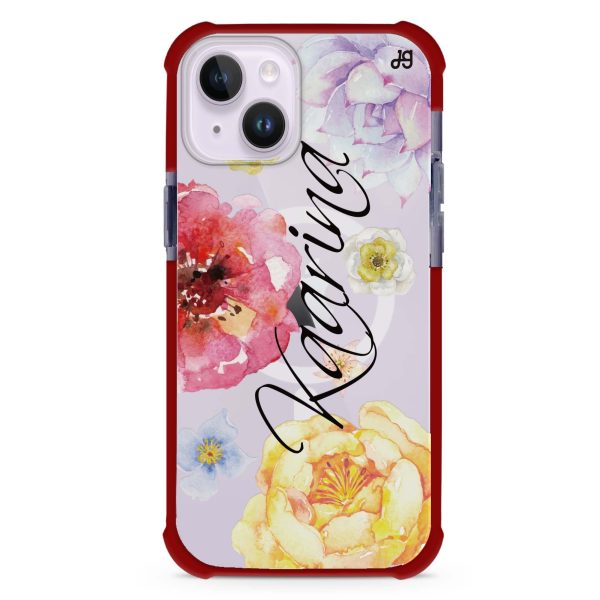 Colorful Watercolor Flowers iPhone 12 MagSafe Compatible Ultra Shockproof Case Online now