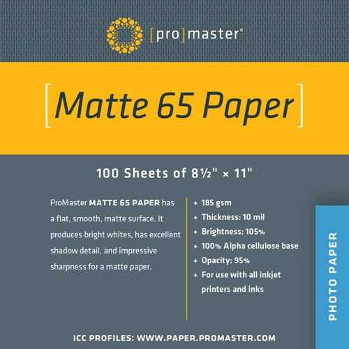 Promaster Matte 65 Paper 8.5 x11  - 100 Sheets For Cheap