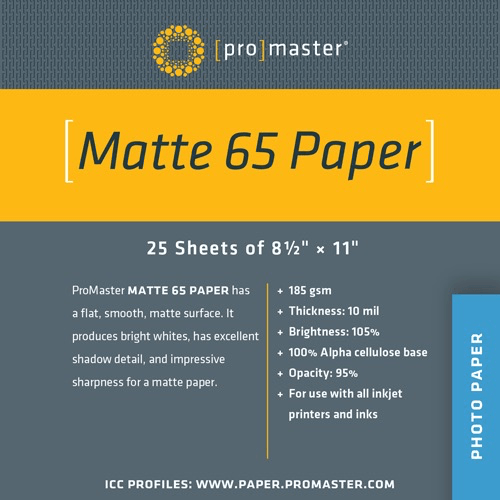 Promaster Matte 65 Paper 8.5 x11  - 25 Sheets For Sale